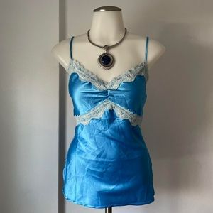 Urban Outfitters Blue Cami Lace Satiny Slip Tank Top Sz Medium